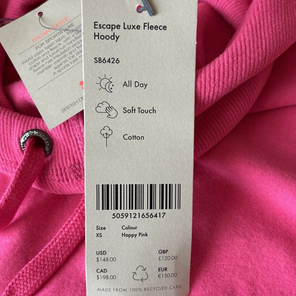 Sweaty Betty Escape Italian Luxe Fleece Womens Pink Hoodie, Size XS (4) $148 NWT - Picture 10 of 16